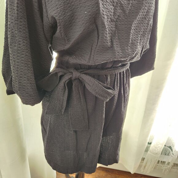 Anthropologie Francesca Balloon Sleeve Textured Romper Medium Womens BLACK - Picture 4 of 13